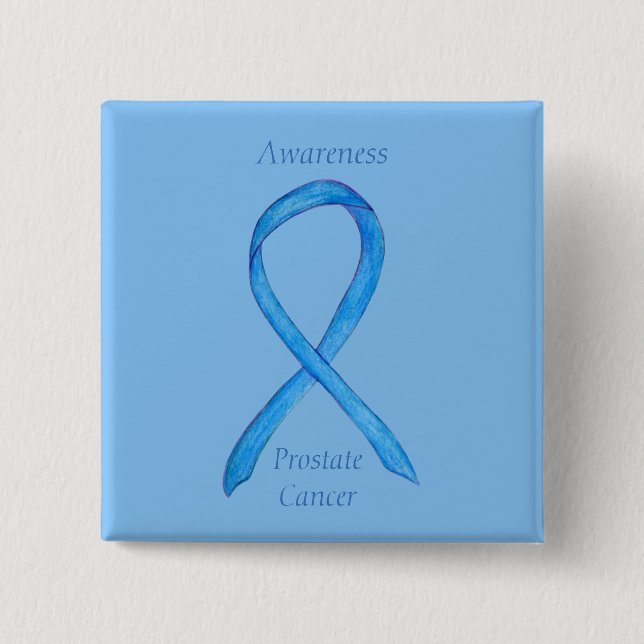 Prostate Cancer Blue Awareness Ribbon Custom Pin (Front)