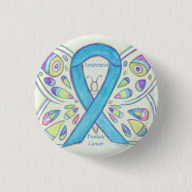 Prostate Cancer Blue Awareness Ribbon Custom Pin (Front)
