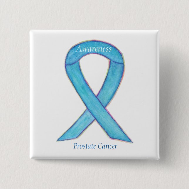 Prostate Cancer Blue Awareness Ribbon Custom Pin (Front)