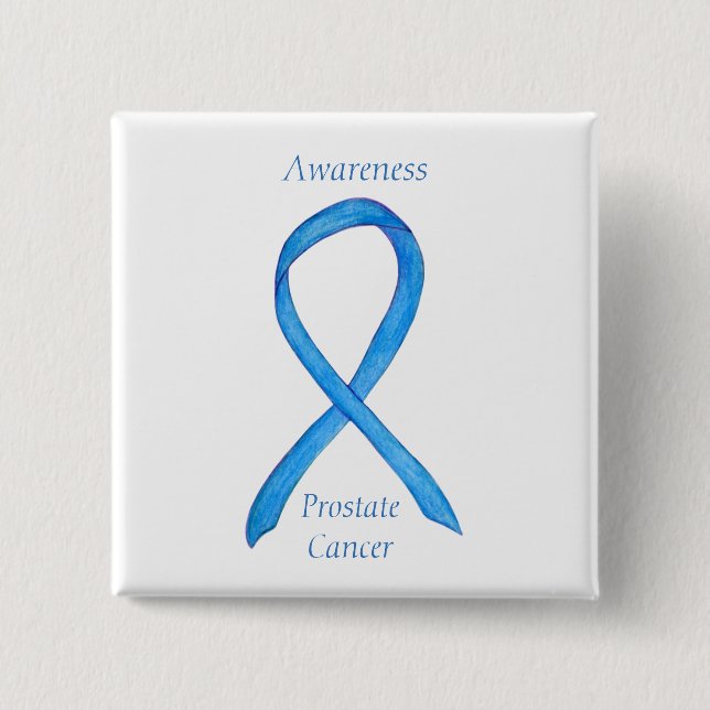 Prostate Cancer Blue Awareness Ribbon Custom Pin (Front)