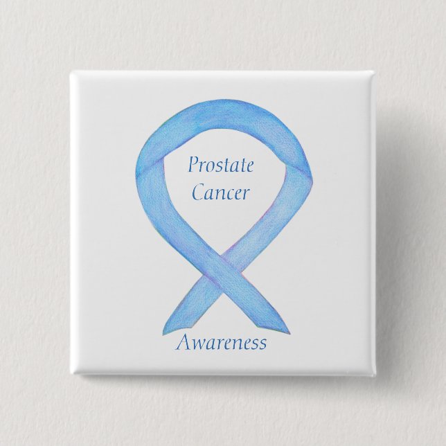 Prostate Cancer Blue Awareness Ribbon Custom Pin (Front)