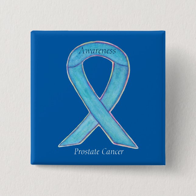 Prostate Cancer Blue Awareness Ribbon Custom Pin (Front)