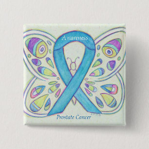 Prostate Cancer Blue Awareness Ribbon Custom Pin
