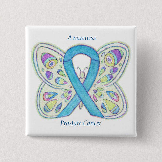 Prostate Cancer Blue Awareness Ribbon Custom Pin (Front)