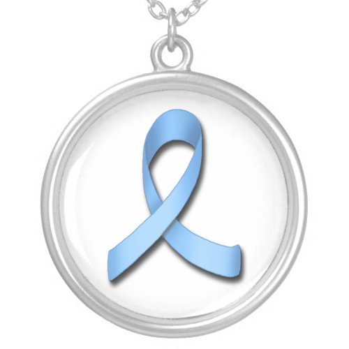 Prostate Cancer Blue Ribbon White Necklace