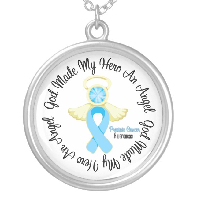 Prostate Cancer God Made My Hero An Angel Silver Plated Necklace (Front)
