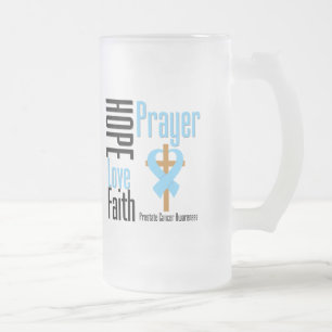 Prostate Cancer Hope Love Faith Prayer Cross Frosted Glass Beer Mug