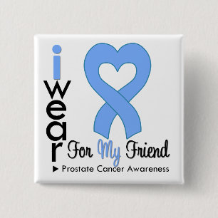 Prostate Cancer Light Blue Heart Ribbon FRIEND Pinback Button