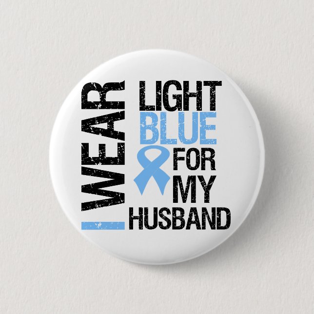 Prostate Cancer Light Blue Ribbon Husband Pinback Button (Front)
