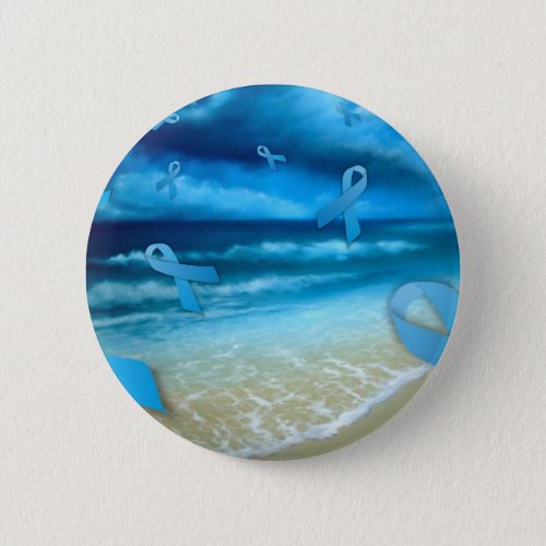 Prostate Cancer Ribbons Floaing Over the Beach Pinback Button