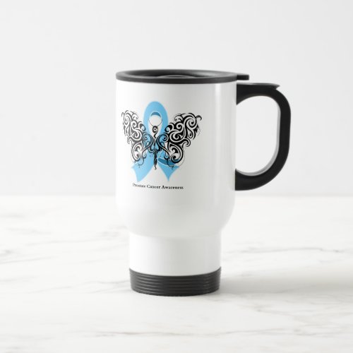 Prostate Cancer Tribal Butterfly Ribbon Travel Mug