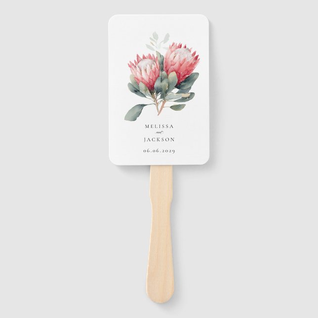 Protea Blush Watercolor Flowers Wedding Hand Fan (Front)