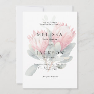 Protea Blush Watercolor Flowers Wedding Invitation