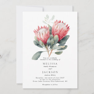 Protea Blush Watercolor Flowers Wedding Invitation
