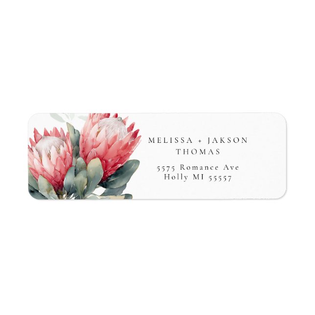 Protea Blush Watercolor Flowers Wedding Label (Front)