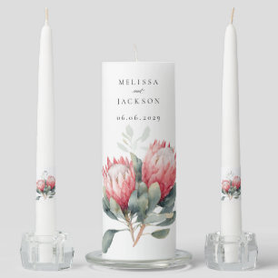 Protea Blush Watercolor Flowers Wedding Unity Candle Set