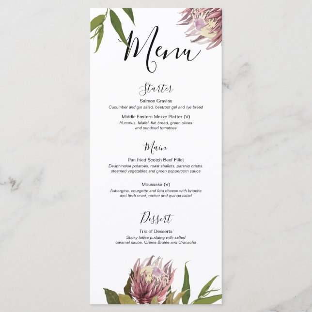 Protea Boho Greenery Eucalyptus Wedding Menu (Front)