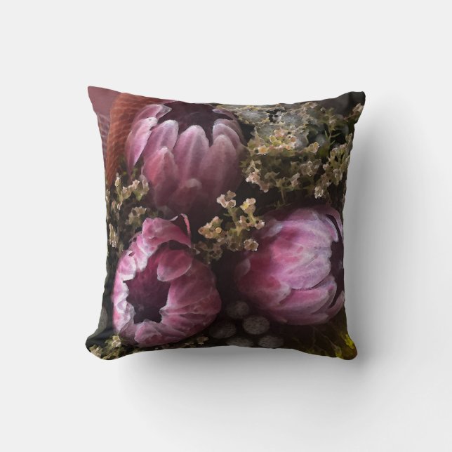 Protea Bouquet Throw Pillow (Front)