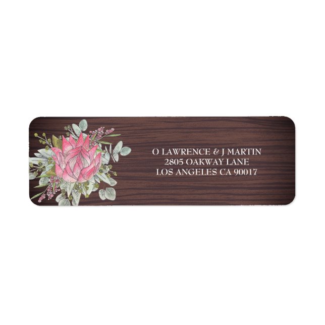 Protea Eucalyptus Wood Rustic Wedding Address Label (Front)