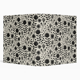 Protea Floral Block Print Millefleur black linen 3 Ring Binder