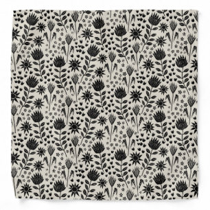 Protea Floral Block Print Millefleur black linen Bandana