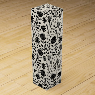 Protea Floral Block Print Millefleur black linen Wine Box