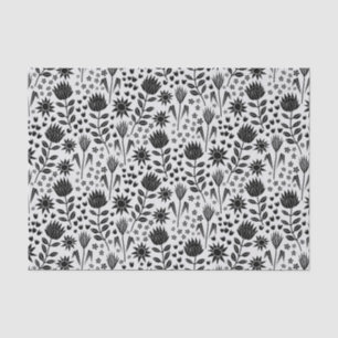 Protea Floral Block Print Millefleur black white Tissue Paper