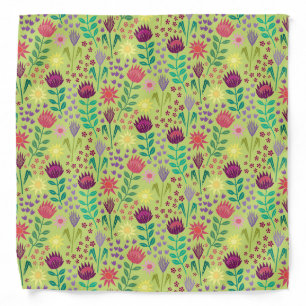 Protea Floral Block Print Millefleur cheery green Bandana