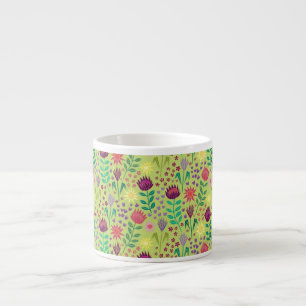 Protea Floral Block Print Millefleur cheery green Espresso Cup