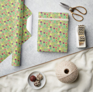 Protea Floral Block Print Millefleur cheery green Wrapping Paper