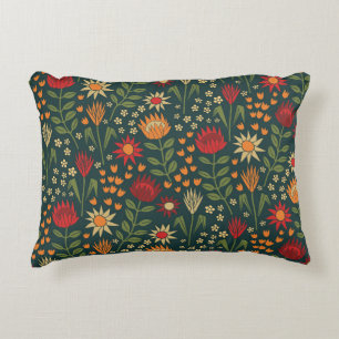 Protea Floral Block Print Millefleur darks Accent Pillow