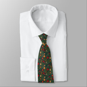 Protea Floral Block Print Millefleur darks Neck Tie
