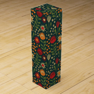 Protea Floral Block Print Millefleur darks Wine Box