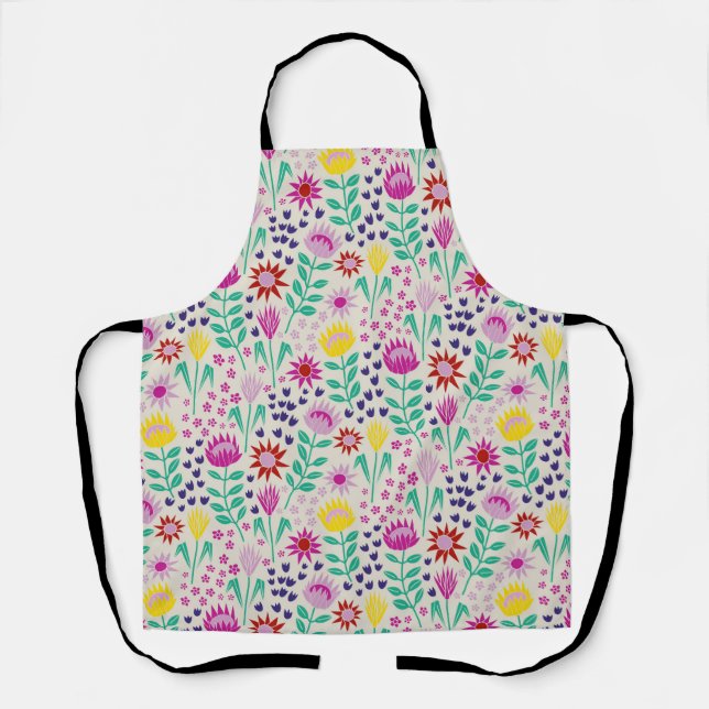 Protea Floral Block Print Millefleur lights Apron (Front)