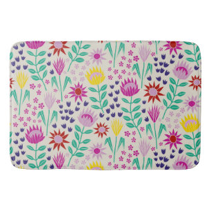 Protea Floral Block Print Millefleur lights Bath Mat