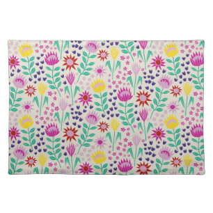 Protea Floral Block Print Millefleur lights Cloth Placemat