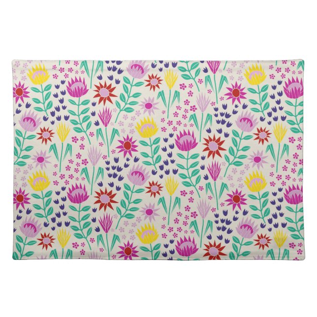 Protea Floral Block Print Millefleur lights Cloth Placemat (Front)