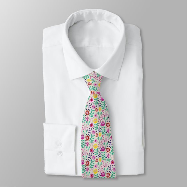 Protea Floral Block Print Millefleur lights Neck Tie (Tied)
