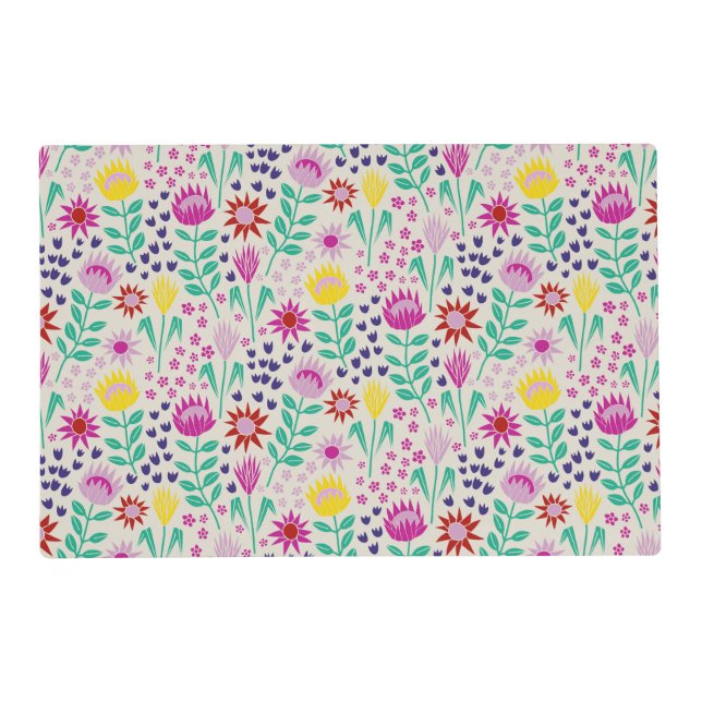 Protea Floral Block Print Millefleur lights Placemat (Front)