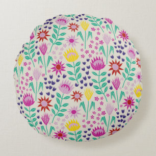 Protea Floral Block Print Millefleur lights Round Pillow