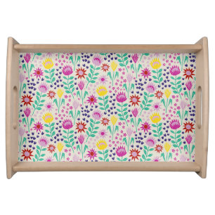 Protea Floral Block Print Millefleur lights Serving Tray