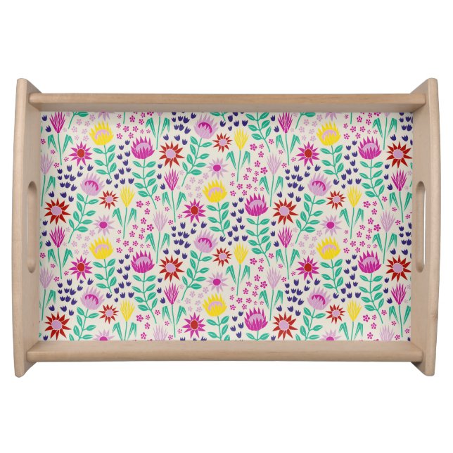 Protea Floral Block Print Millefleur lights Serving Tray (Front)