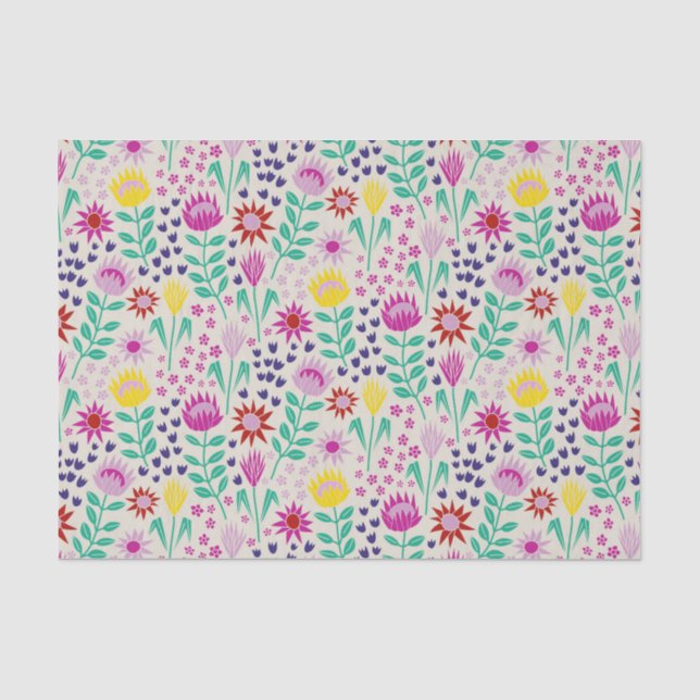 Protea Floral Block Print Millefleur lights Tissue Paper (Front)