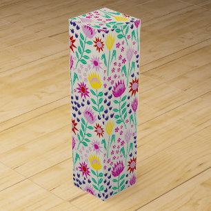 Protea Floral Block Print Millefleur lights Wine Box