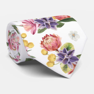 Protea floral mens summer pattern neck tie