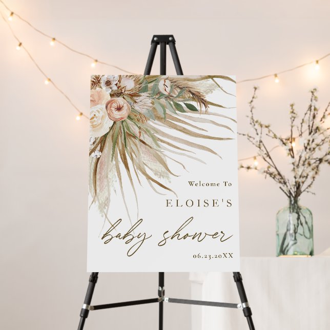 Protea Floral Pampas Grass Baby Shower Welcome Foam Board (In Situ (Stand))