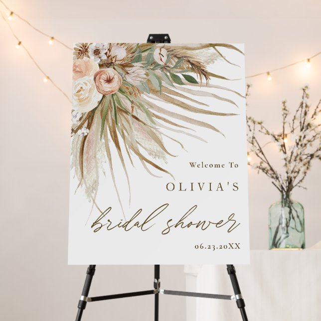 Protea Floral Pampas Grass Bridal Shower Welcome   Foam Board (In Situ (Stand))