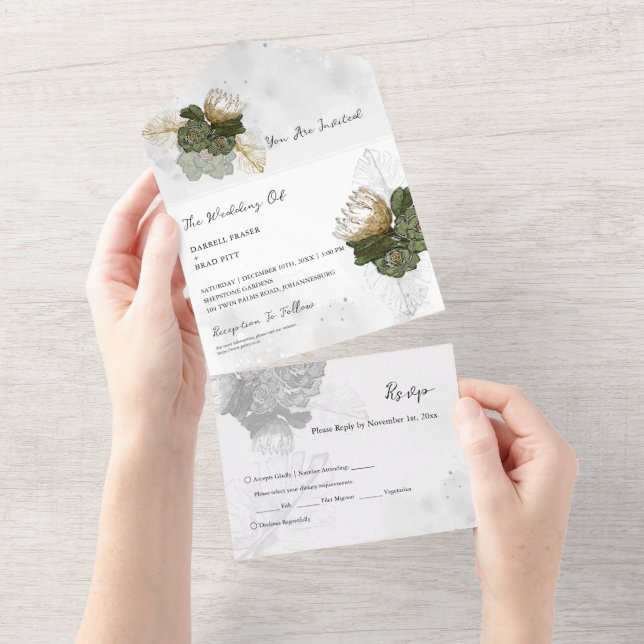 Protea Flower All in One Wedding Invite (Tearaway)