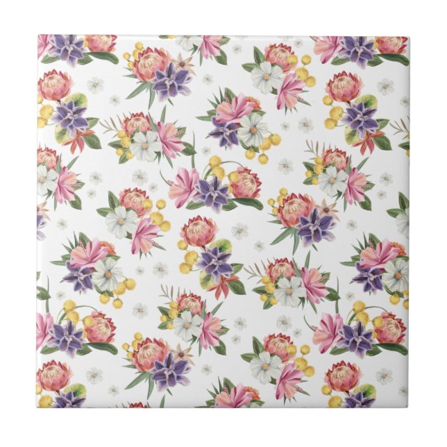 Protea flower chic (4.25 x 4.25) seamless pattern ceramic tile (Front)
