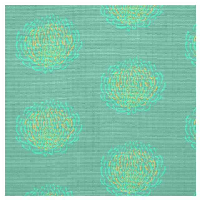 Protea flower print: yellow, turquoise fabric (Swatch)